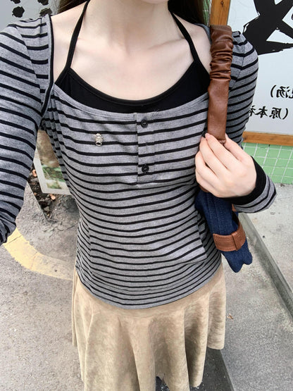 Layered Halter Stripe Hoodie