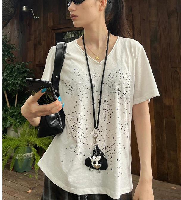 Rhinestone V Neck Relaxed Tee