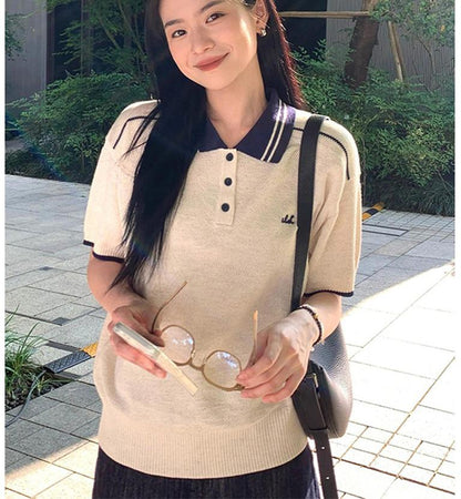 Linen Colorblock Polo Tee