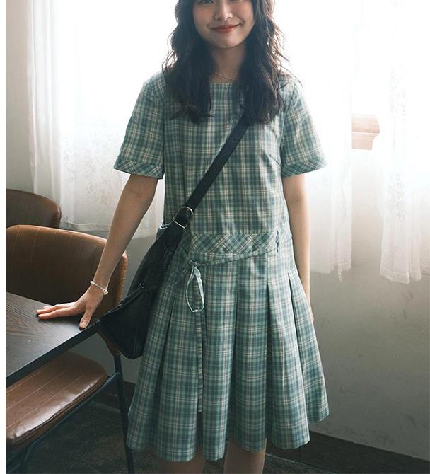 Green Plaid Short Sleeve Dress