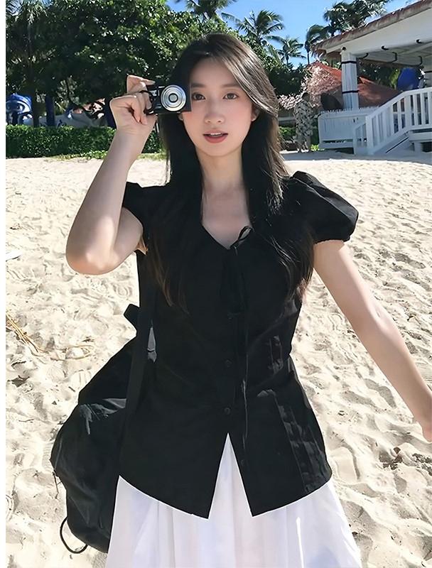 Black Tie Short Sleeve Shirt