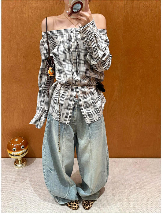 One Shoulder Drawstring Shirt