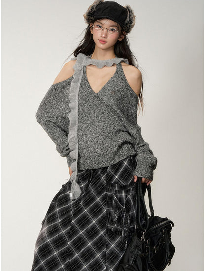 Tie Shoulder Floral Knit Sweater