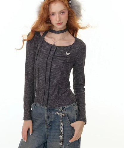 Vintage Bow Round Neck Knit Top