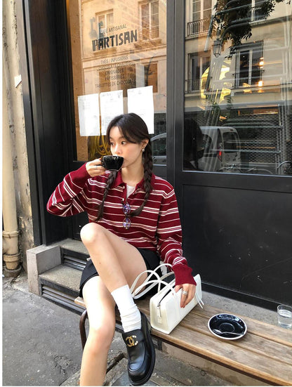 Vintage Red Stripe Polo Sweater