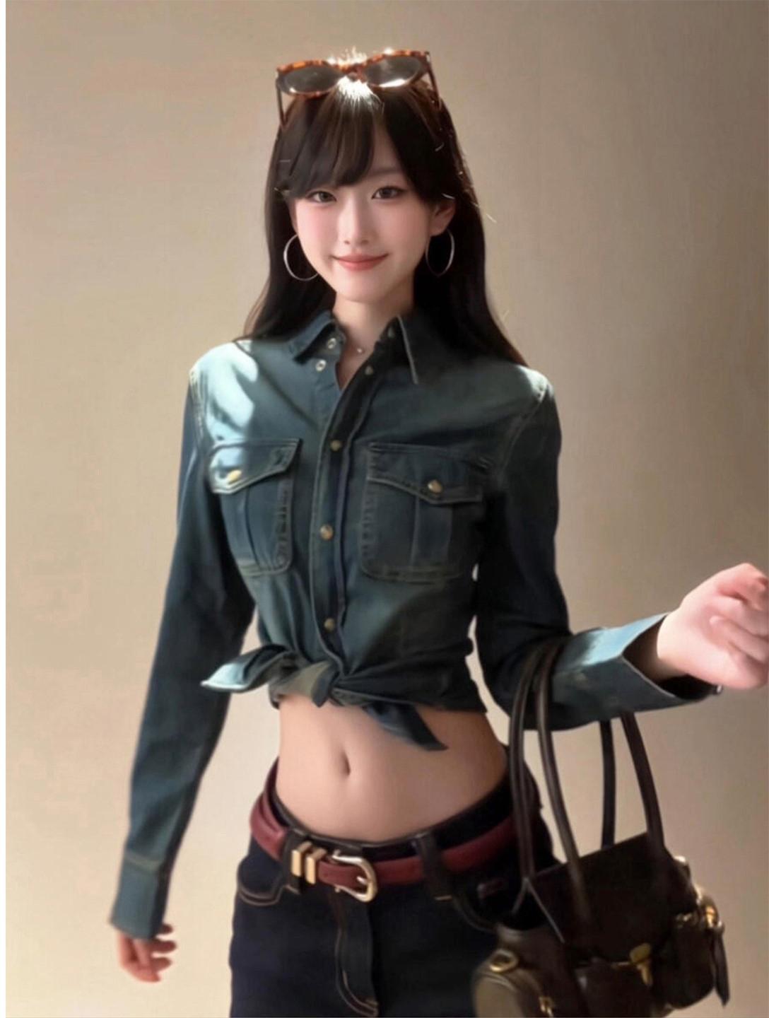 American Blue Cropped Denim Shirt