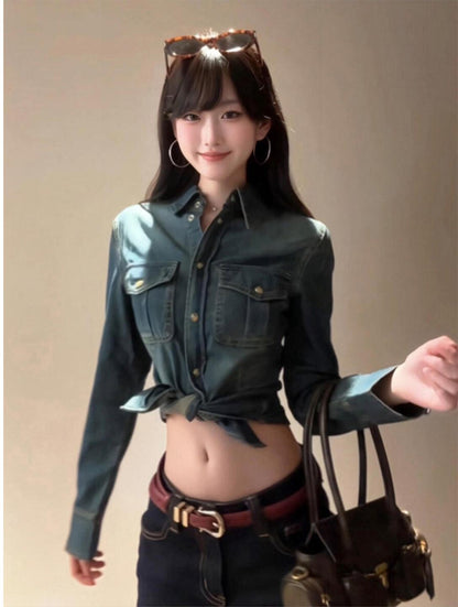 American Blue Cropped Denim Shirt