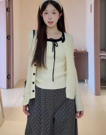 Korean Knit Cardigan & Camisole Set