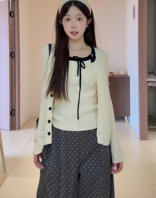Korean Knit Cardigan & Camisole Set