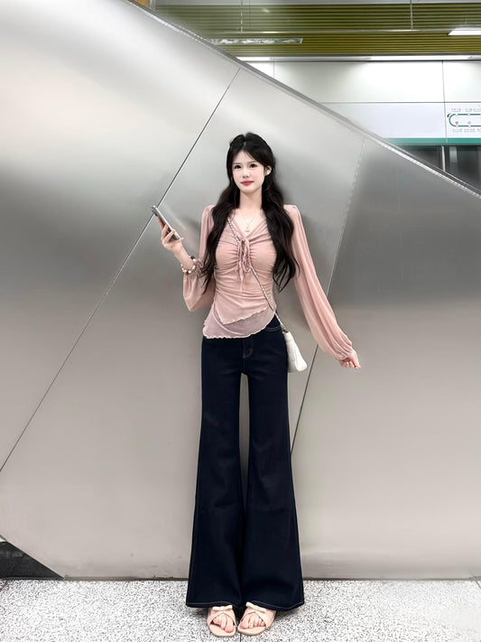 Pastel Pink Long Sleeve Tie Top