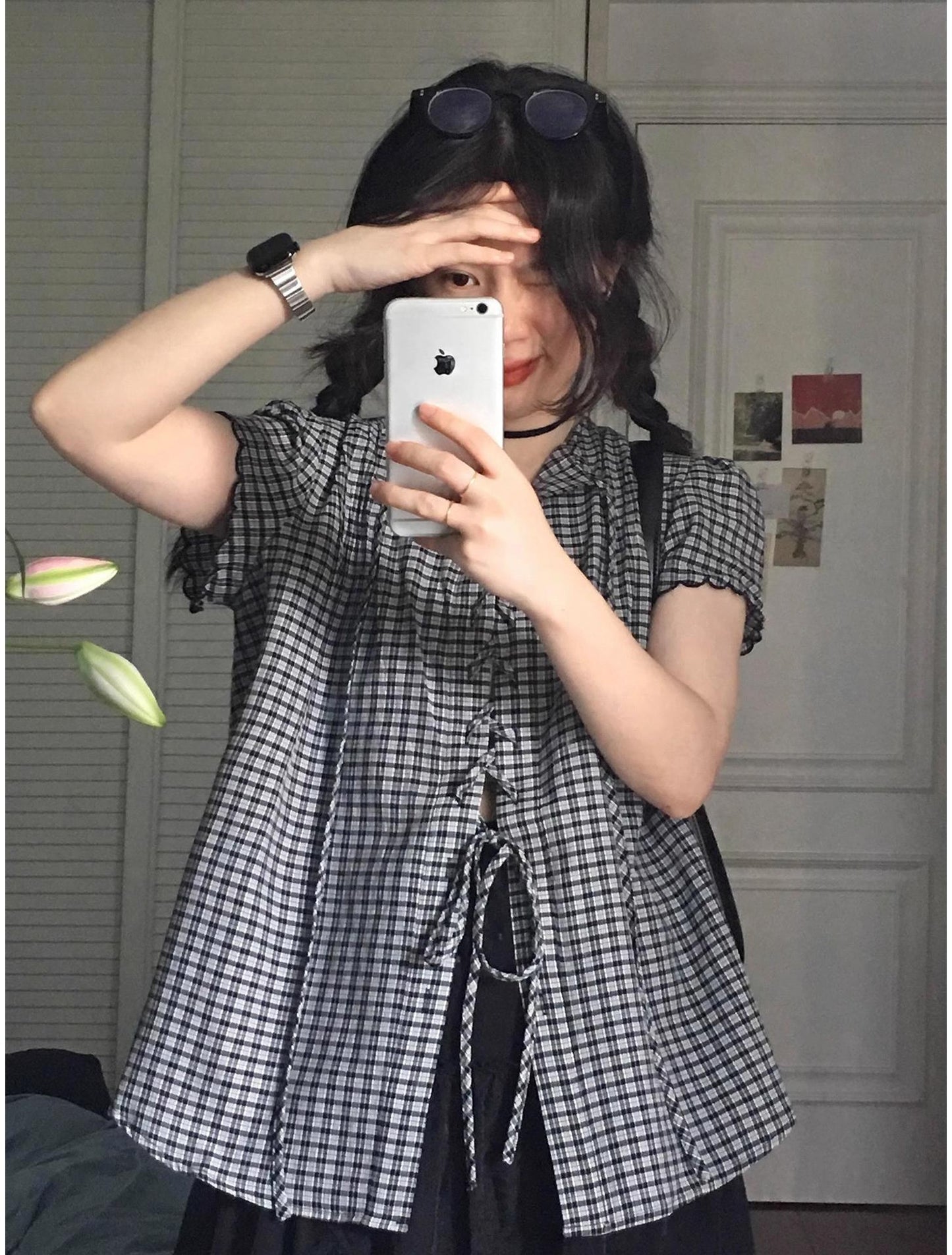 French Pleated V-Neck Shirt