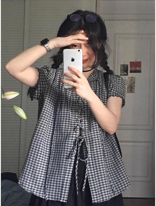 French Pleated V-Neck Shirt