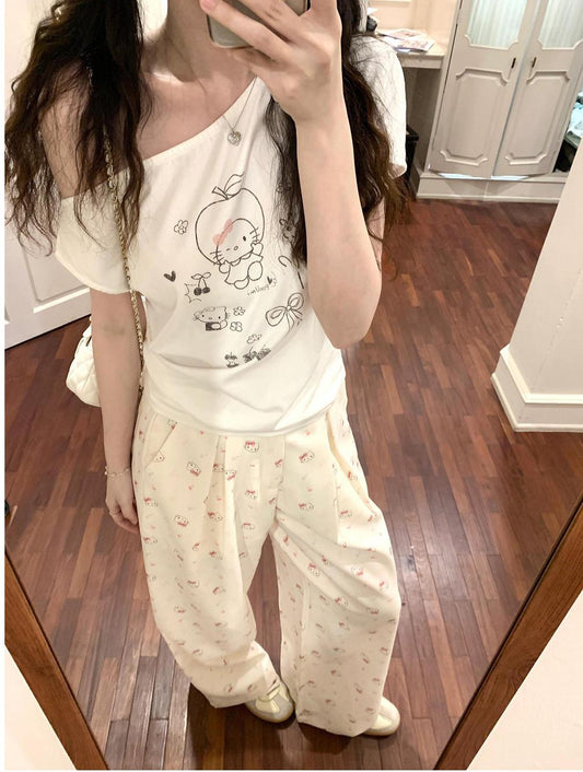 American Sweet Kitty Print Pants