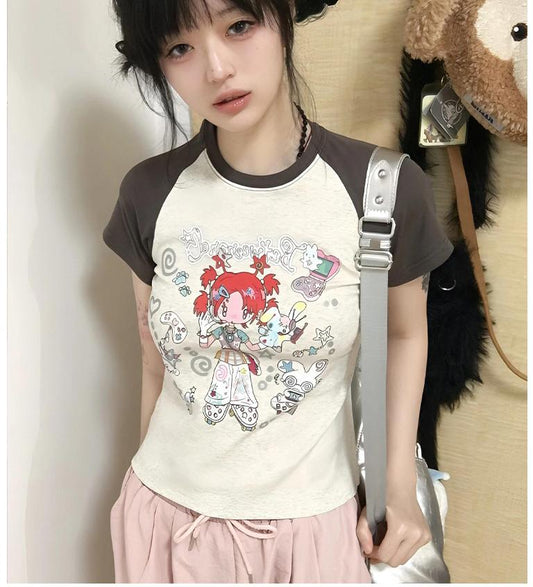 American Raglan Short Sleeve Crop Top