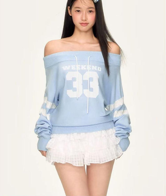 Vintage Off-Shoulder Knit Sweater