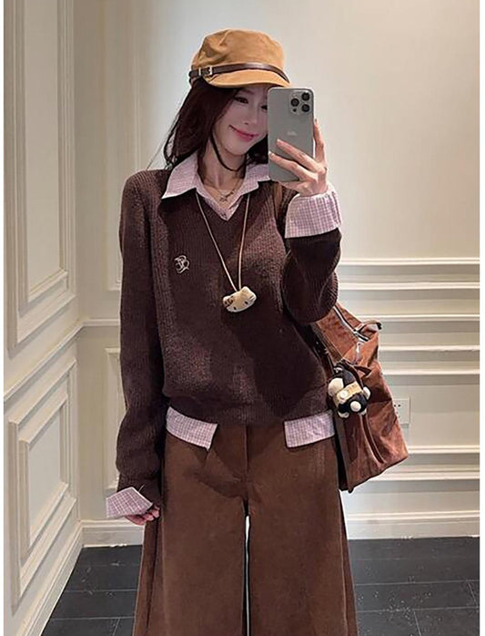 American Fake Two-Piece Brown Knit Sweater