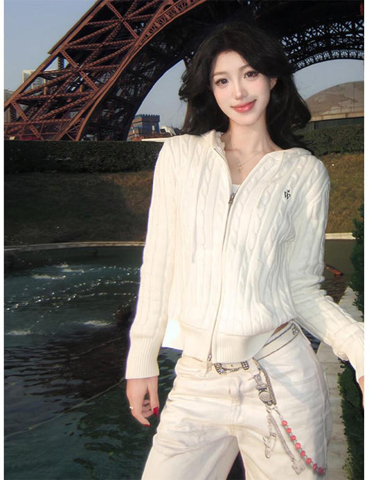 American Cable Knit Hooded Cardigan