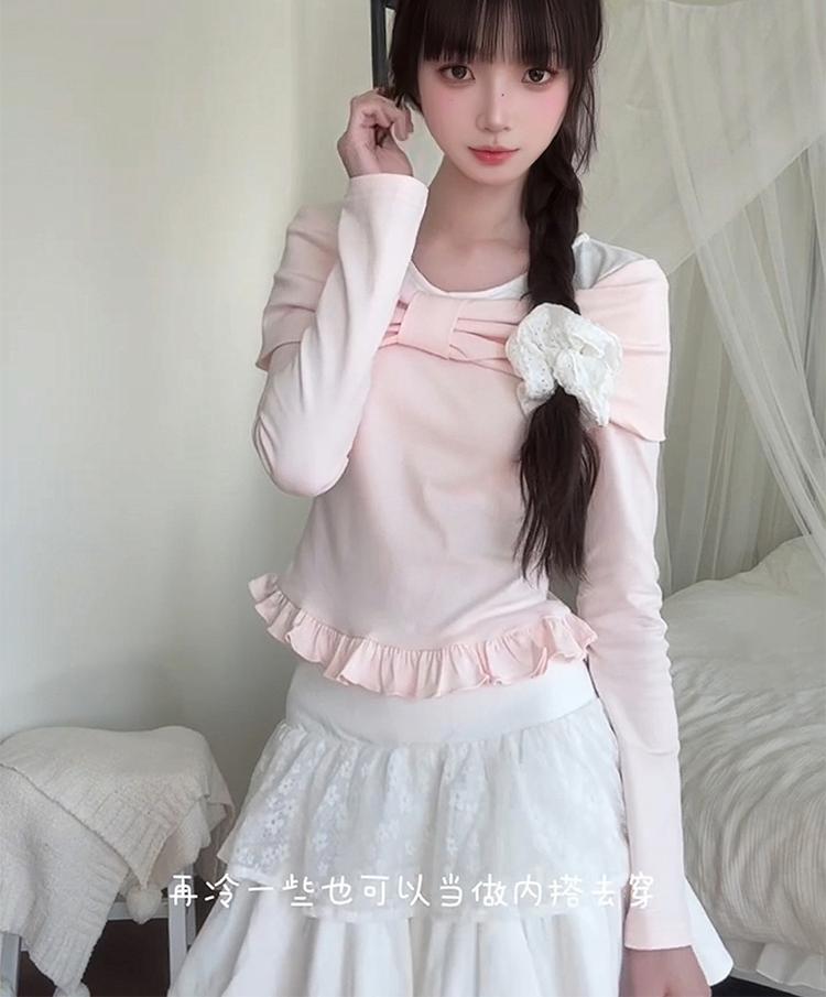 Pink Bow Long Sleeve Top