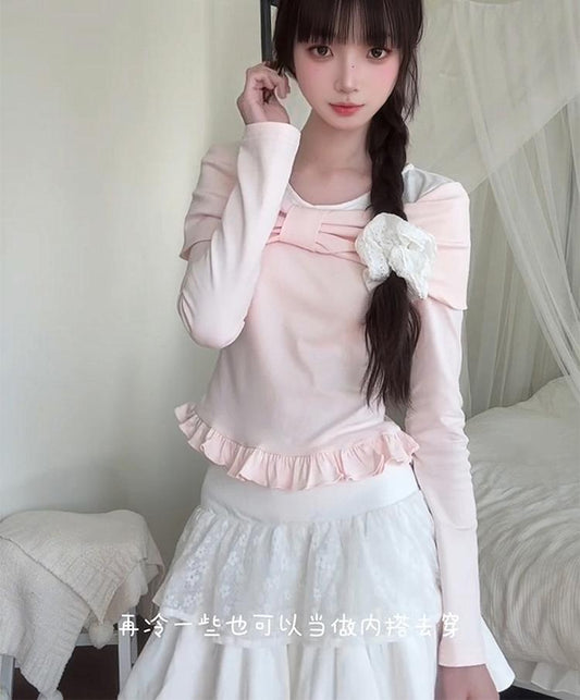 Pink Bow Long Sleeve Top