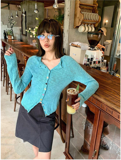 Korean Rainbow Button Knit Cardigan