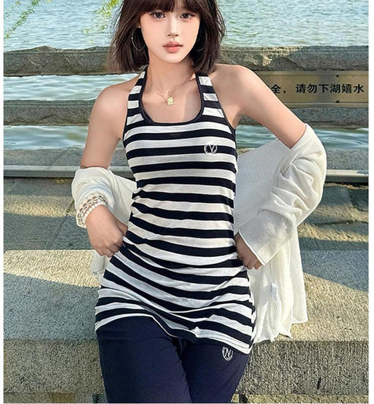 American Black & White Striped Back Tank Top