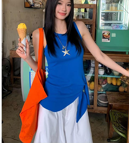 American Blue Strappy Asymmetrical Tank Top