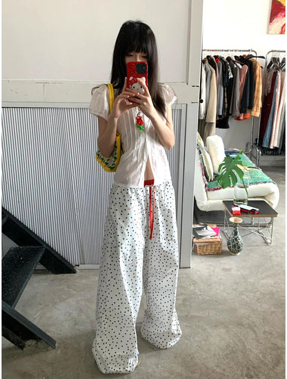 American White Polka Dot Wide Leg Pants