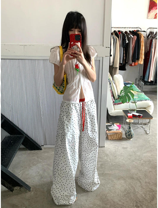American White Polka Dot Wide Leg Pants