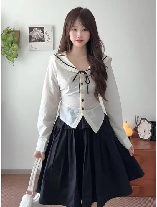 Korean Minimal Ivory Sailor Collar Shirt