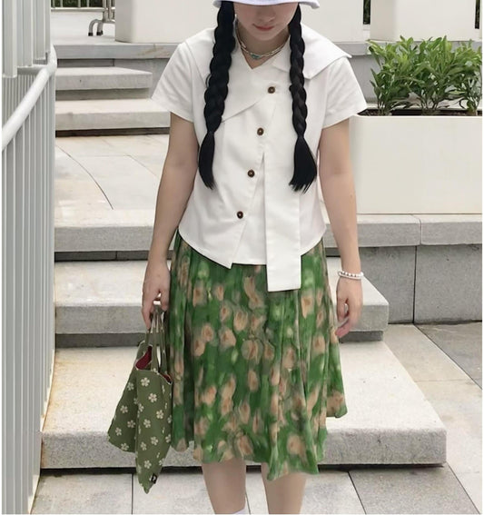 French Preppy White Short Sleeve Shirt