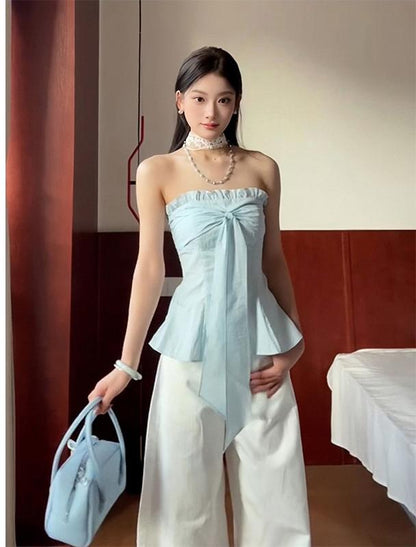 Blue Bow Bustier Halter Tank