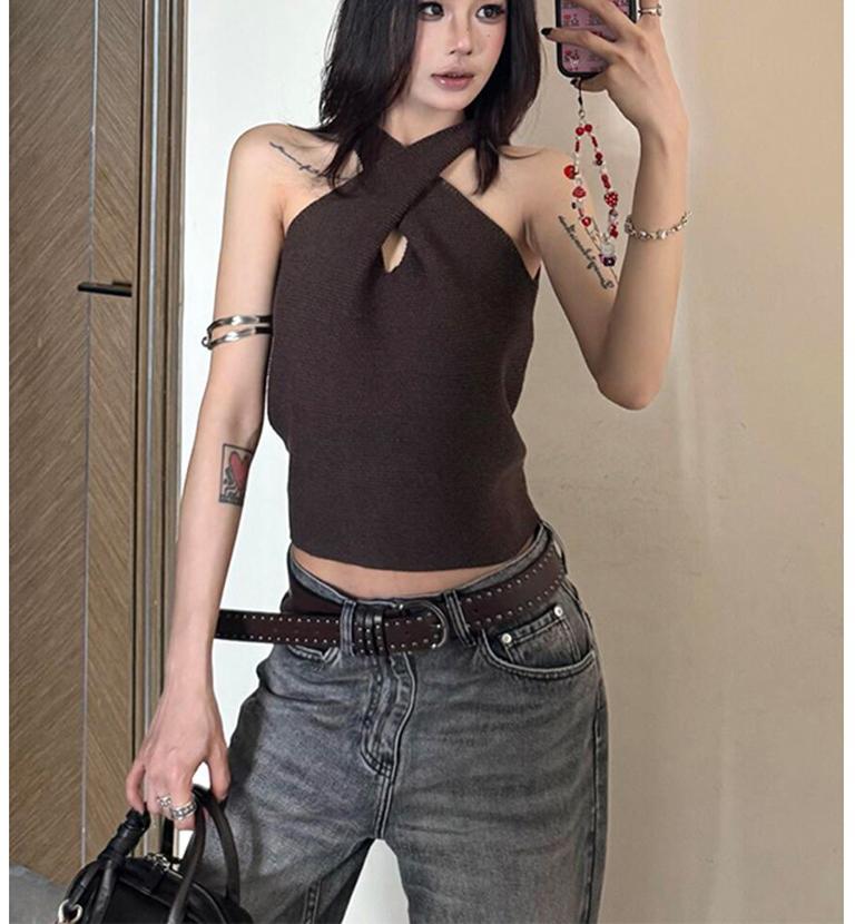 American Vintage Solid Cross Halter Knit Tank