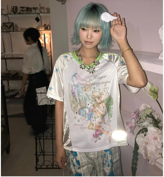 Y2K Star Raglan V-Neck Tee