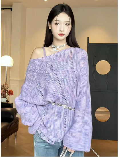 Monet Mist Purple Off-Shoulder Knit