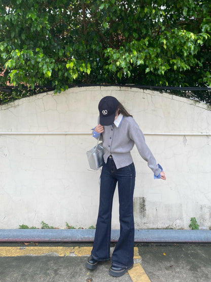 Korean Fake Two-Piece Shirt Collar Cardigan