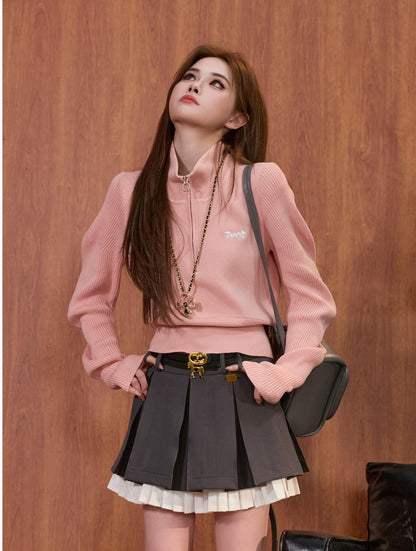 Korean Zip Half-Turtleneck Knit