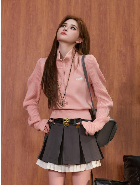 Korean Zip Half-Turtleneck Knit
