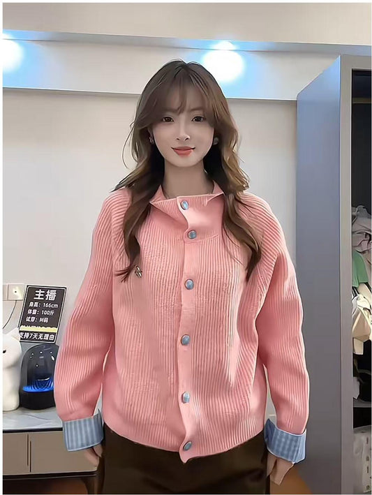 Korean Colorblock Knit Cardigan