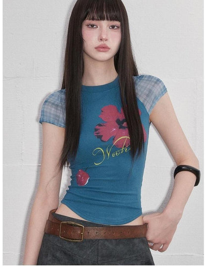 American Sexy Mesh Patchwork Tee