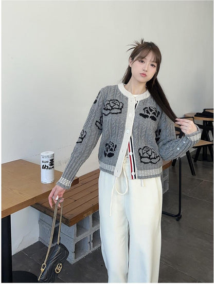 American Rose Embroidered Colorblock Cardigan