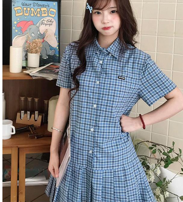 Preppy Blue Plaid Short Sleeve Dress