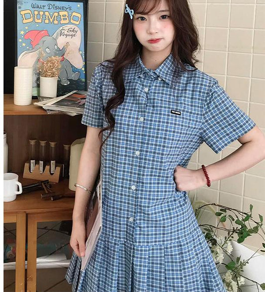 Preppy Blue Plaid Short Sleeve Dress