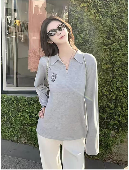 Korean Vintage Embroidered Polo Knit