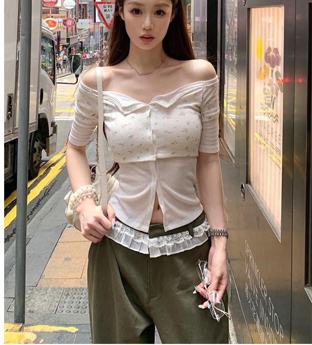 Off-Shoulder Faux Two-Piece Colorblock Tee