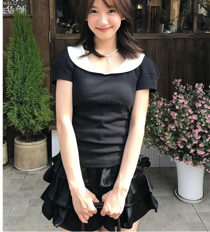 French Hepburn Doll Collar Cotton Tee