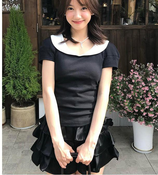 French Hepburn Doll Collar Cotton Tee