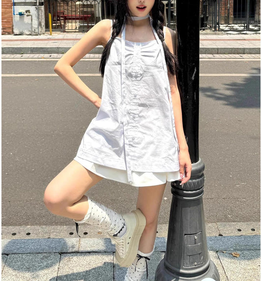 French Blue Ruffle Camisole