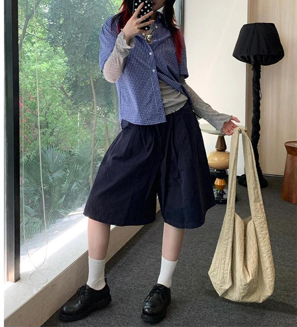 Navy Casual Workwear Half Pants