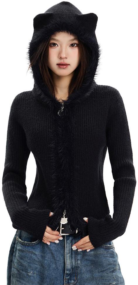 Bear Ear Hooded Knit Cardigan