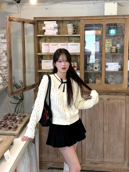 White Bow Knit Cardigan